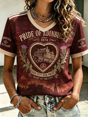 Women's Hearts Edinburgh Scotland Football Lover Printed T-shirt