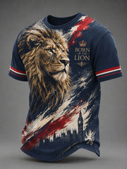 Men's Pride Of Britain UK Flag Lion Print Casual Tee