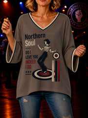 Women's Retro Northern Soul Do I Love You Indeed I Do Print Casual Mid-length Sleeves V-Neck T-Shirt