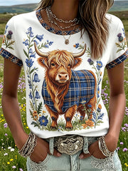 Women's Highland Denim Plaid Print T-shirt