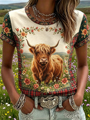 Women's Highland Denim Plaid Print T-shirt