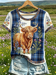 Women's Highland Denim Plaid Print T-shirt