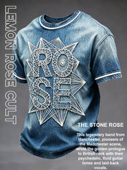 Men's The Stone Rose Band Denim-Effect 3D Print Casual T-Shirt