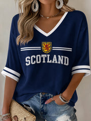 Women's Scotland Art Printed V-Neck T-Shirt