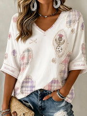 Women's Scotland Football Pattern Linen V-Neck Shirt