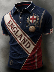Retro English Football Fan Art Print Casual Polo Jersey