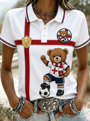 Retro British Paddington Bear Football Art Print Casual Polo Shirt