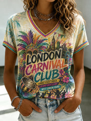Women's Caribbean London Festival Notting Hill Carnival Printed V-neck T-shirt