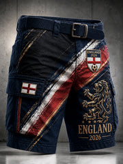 Retro England Football Fan Art Print Casual Athletic Shorts