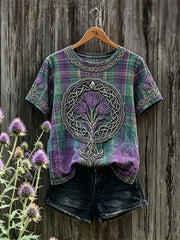 Women's Scotland Thistle Viking Celtic Knot Tartan Print short-sleeved T-shirt