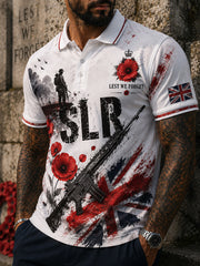 Men's Retro SLR Forget-Me-Not Print Casual Polo Shirt