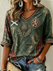 Women's Scotland Football Linen Short-Sleeved T-Shirt