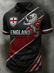 Retro England Football Fan Art Print Casual Polo Shirt