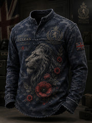 Men's Vintage-Style Long-Sleeve Top With Camouflage Print