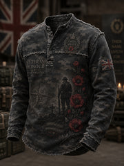 Men's Vintage-Style Long-Sleeve Top With Camouflage Print