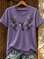 Women's Purple Flora Art Printed T-shirt