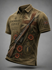 Men's Vintage Military-Style Graphic Short-Sleeve Polo Shirt