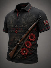 Men's Vintage Military-Style Graphic Short-Sleeve Polo Shirt