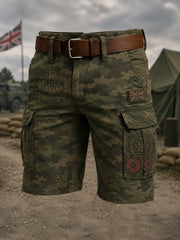Men's Vintage Military-Style Print Cropped Cargo Pants