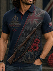 Men's Short-Sleeve Polo Shirt With Veteran-Themed Camouflage Print