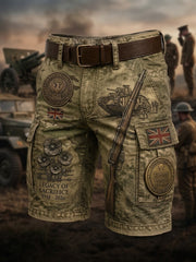 Men's Vintage Military-Style Print Cropped Cargo Pants