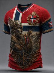 Retro Norwegian Viking Warrior Art V-Neck T-Shirt