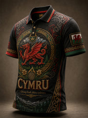 Men's Welsh Cultural Element Commemorative Art Print Polo