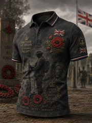 Men's Short-Sleeve Polo Shirt With Vintage Veteran Commemorative Print