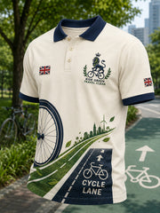 Men's Short-Sleeve Polo Shirt With Eco-Friendly Travel-Themed Print