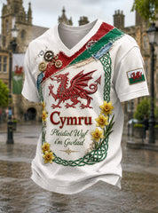 Men's Welsh Cultural Commemorative Element Art Print V-Neck T-Shirt