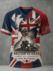 Men's Veteran Memorial Graphic Print Raglan Short-Sleeve V-Neck T-Shirt