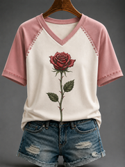 Women's Rose Of Tralee V-neck Off-shoulder Short-sleeved T-shirt