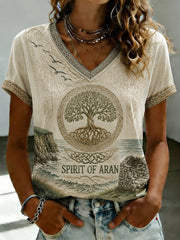 Women's Aran Printed V-neck T-shirt