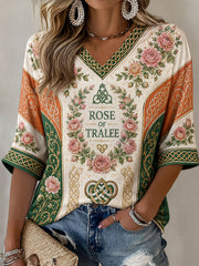 Women's Rose Of Tralee Mid-length Sleeves V-Neck T-Shirt