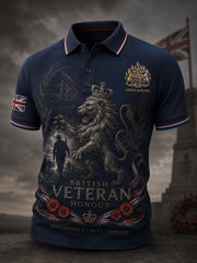 Men's Vintage-Style Short-Sleeve Polo Shirt With Military-Themed Veteran Commemorative Print