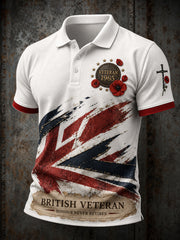 Vintage-Style Casual Polo Shirt Featuring A British Veteran Commemorative Design