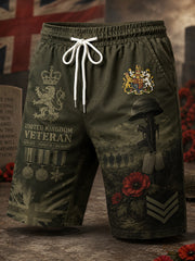 Men's Vintage Military-Style Shorts With Veteran Commemorative Print