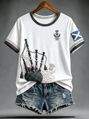 Women's Scottish bagpipe print short-sleeved T-shirt