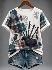 Women's Scottish bagpipe print short-sleeved T-shirt