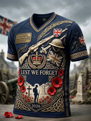 Men's British veteran print v-neck short sleeves t-shirt