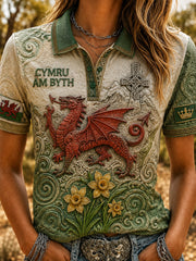 Women's Welsh Cultural Element Art Print Polo