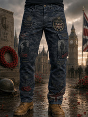Men's Camouflage Cargo Pants With Veteran Memorial-Themed Print