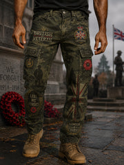 Men's Camouflage Cargo Pants With Veteran Memorial-Themed Print