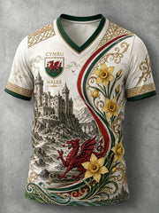 Men's Welsh Red Dragon Cultural Elements Art Print T-Shirt