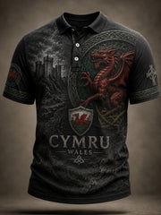 Men's Welsh Red Dragon Cultural Elements Art Print Polo