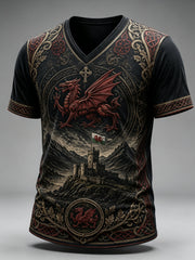 Men's Welsh Red Dragon Cultural Elements Art Print T-Shirt