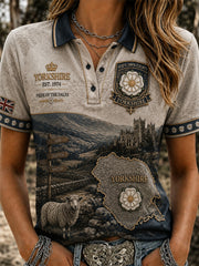 Women's England Yorkshire Day White Roses Art Printed Polo Shirt
