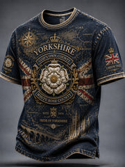 Men's England Yorkshire Day White Roses Art Printed Casual T-Shirt