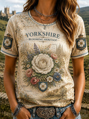Women's England Yorkshire Day White Roses Art Printed T-shirt