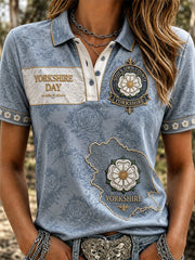 Women's England Yorkshire Day White Roses Art Printed Polo Shirt